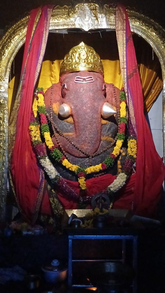 Swayambhu Sri Lakshmi Ganapati sacred vigraha darshan with Sindhoora and Vibhuti alankaram at Alugunuru